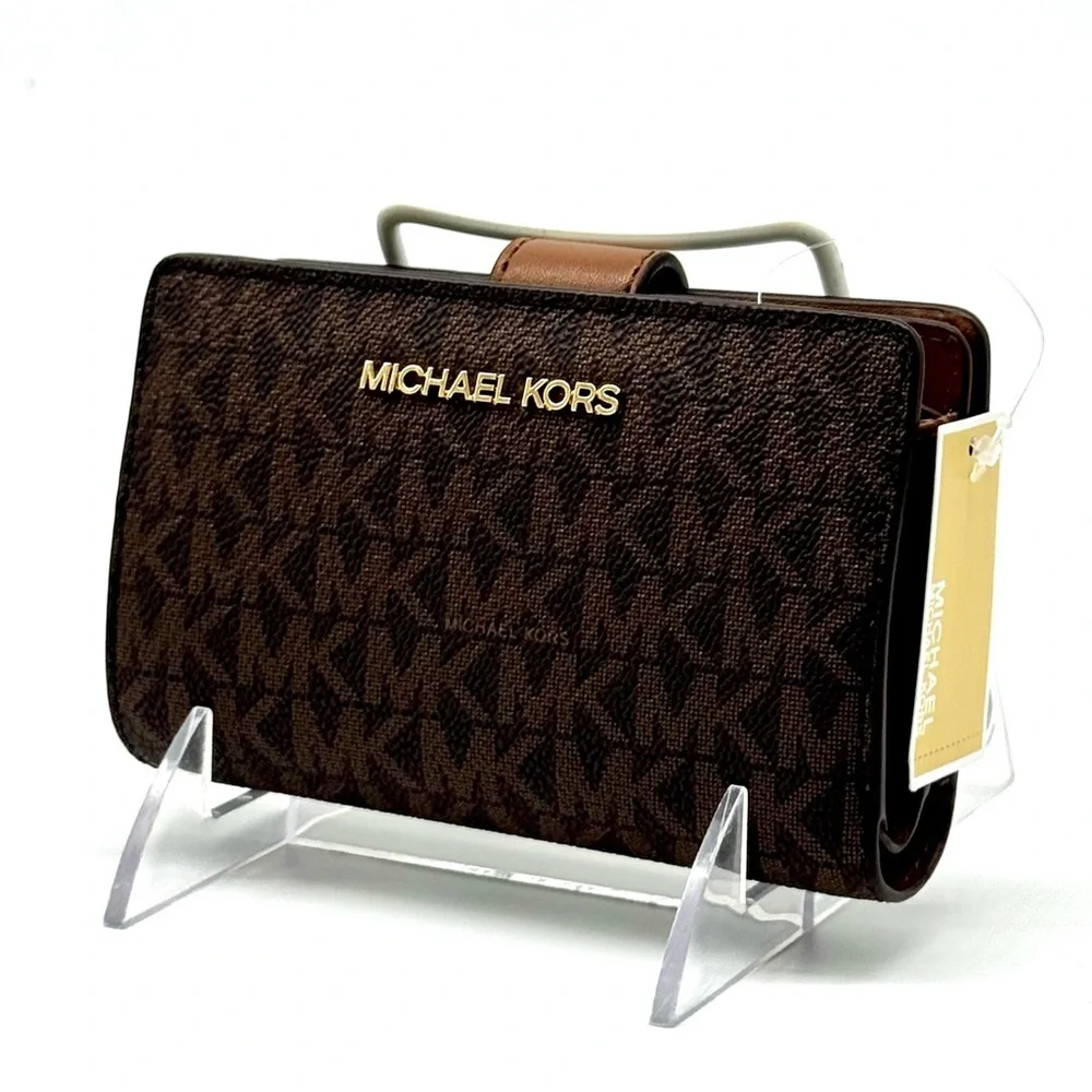 Michael Kors Medium Jet Set Travel Zip Chain Bifold Wallet - Brown Signature